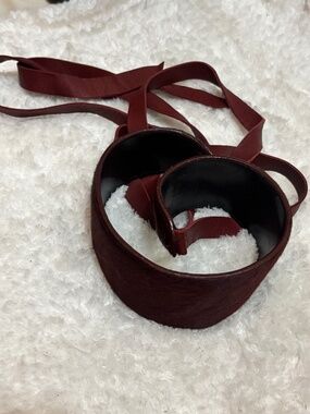 NWOT Sandy Duftler Genuine Leather Wrap Belt Burgundy Suede Sz Large